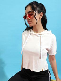 PINACOLADA - Womens Solid White Hooded Top