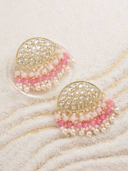 Zaveri Pearls - Pink Cluster Beaded Ethnic Kundan Drops Earring-ZPFK15187