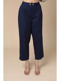 Zari Jaipur - Navy Blue Solid Plain Pant