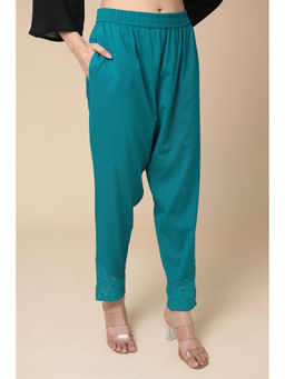 Zari Jaipur - Sea Green Solid Plain Pant