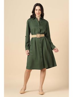 Allen Solly - Women Green Collar Neck Dress with Belt