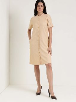 FableStreet - Off White Round Neck Shift Dress