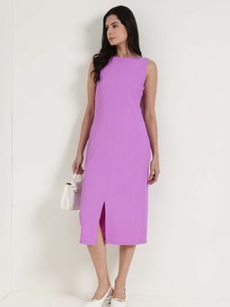 FableStreet - Purple Boat Neck Sheath Dress