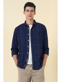 Allen Solly - Men Navy Blue Regular Fit Check Full Sleeves Casual Shirt