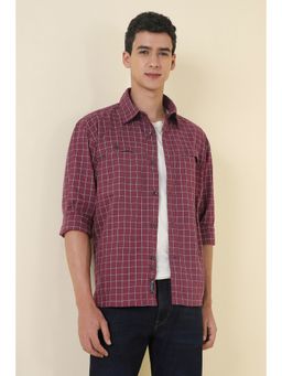 Allen Solly - Men Maroon Slim Fit Check Full Sleeves Casual Shirt
