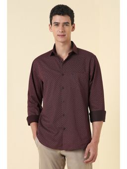 Allen Solly - Men Maroon Slim Fit Print Full Sleeves Casual Shirt