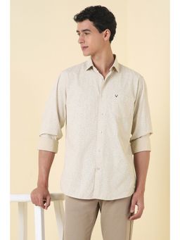 Allen Solly - Men Beige Slim Fit Print Full Sleeves Casual Shirt