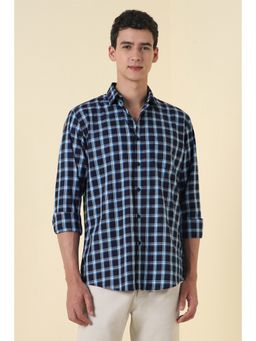 Allen Solly - Men Navy Blue Slim Fit Check Full Sleeves Casual Shirt