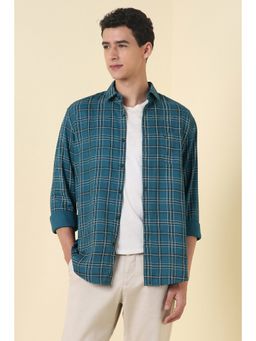 Allen Solly - Men Teal Slim Fit Check Full Sleeves Casual Shirt