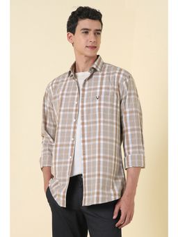 Allen Solly - Men Beige Slim Fit Check Full Sleeves Casual Shirt