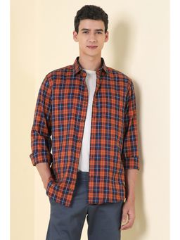 Allen Solly - Men Orange Slim Fit Check Full Sleeves Casual Shirt