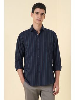 Allen Solly - Men Navy Blue Slim Fit Stripe Full Sleeves Casual Shirt