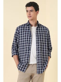Allen Solly - Men Navy Blue Slim Fit Check Full Sleeves Casual Shirt