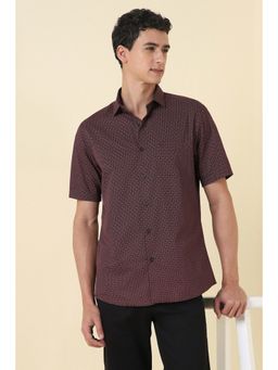 Allen Solly - Men Maroon Slim Fit Print Half Sleeves Casual Shirt