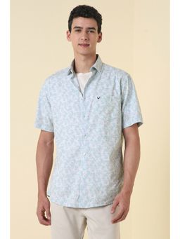 Allen Solly - Men Light Blue Slim Fit Print Half Sleeves Casual Shirt
