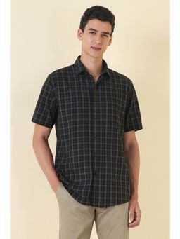 Allen Solly - Men Black Slim Fit Check Half Sleeves Casual Shirt