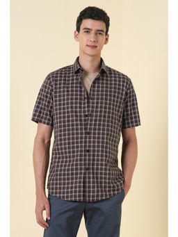 Allen Solly - Men Brown Slim Fit Check Half Sleeves Casual Shirt