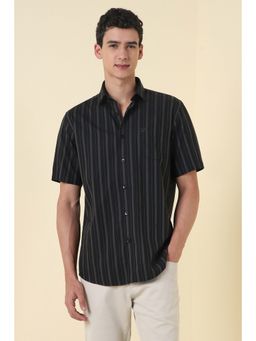 Allen Solly - Men Black Slim Fit Stripe Half Sleeves Casual Shirt