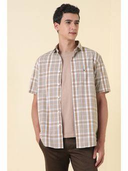 Allen Solly - Men Beige Slim Fit Check Half Sleeves Casual Shirt