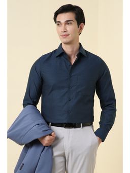 Allen Solly - Men Navy Blue Textured Full Sleeves Formal Shirt