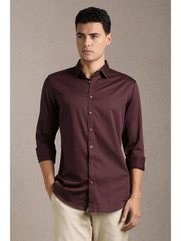 Louis Philippe - Men Maroon Solid Full Sleeves Casual Shirt