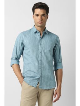 Peter England - Men Light Blue Slim Fit Print Full Sleeves Casual Shirt