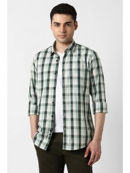 Peter England - Men Green Slim Fit Check Full Sleeves Casual Shirt