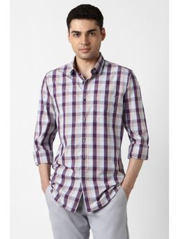 Peter England - Men Purple Slim Fit Check Full Sleeves Casual Shirt