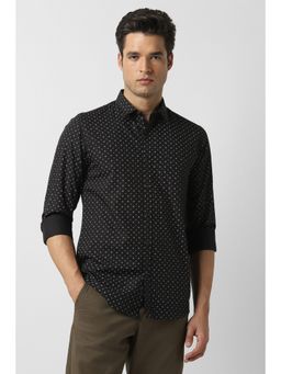 Peter England - Men Black Slim Fit Print Full Sleeves Casual Shirt