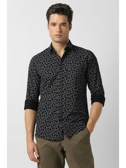 Peter England - Men Black Slim Fit Print Full Sleeves Casual Shirt