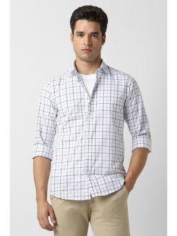 Peter England - Men White Slim Fit Check Full Sleeves Casual Shirt
