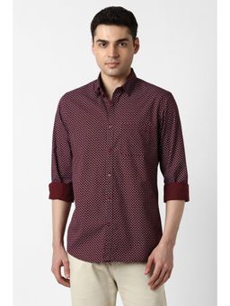 Peter England - Men Maroon Slim Fit Print Full Sleeves Casual Shirt