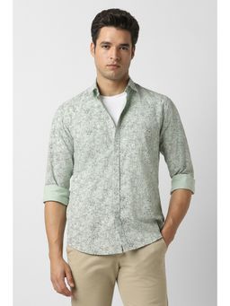 Peter England - Men Green Slim Fit Print Full Sleeves Casual Shirt