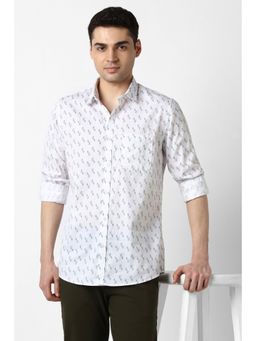 Peter England - Men White Slim Fit Print Full Sleeves Casual Shirt