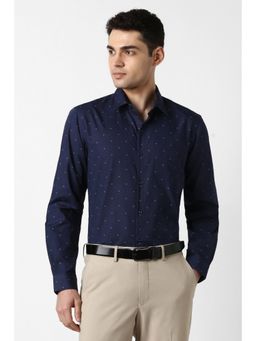 Peter England - Men Navy Blue Slim Fit Full Sleeves Formal Shirt