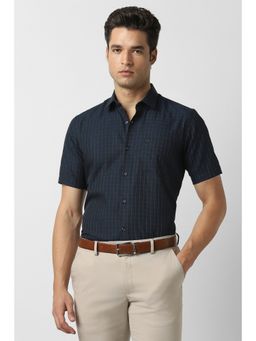 Peter England - Men Navy Blue Regular Fit Half Sleeves Formal Shirt