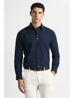 Van Heusen - Men Navy Blue Print Full Sleeves Formal Shirt