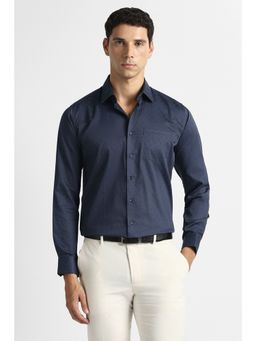 Van Heusen - Men Navy Blue Print Full Sleeves Formal Shirt