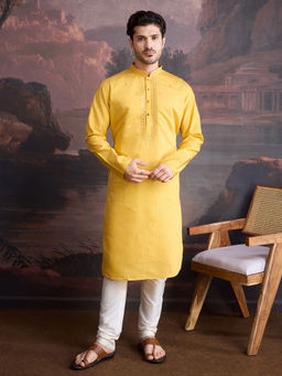 Sanwara - Men Stylish and Designer Yellow Woven Kurta and Pyjama (Set of 2)