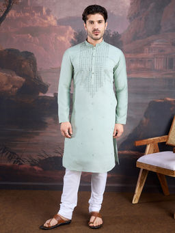 Sanwara - Men Stylish and Designer Light Green Woven Kurta and Churidar (Set of 2)