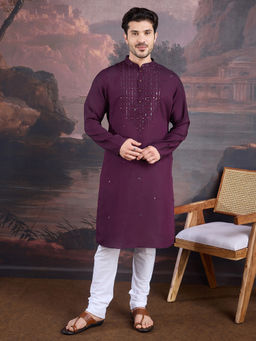 Sanwara - Men Stylish and Designer Purple Woven Kurta and Churidar (Set of 2)