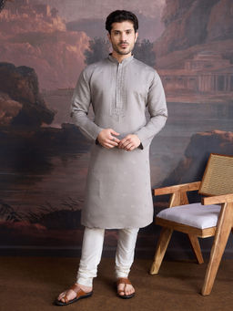 Sanwara - Men Stylish and Designer Grey Woven Kurta and Pyjama (Set of 2)