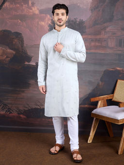 Sanwara - Men Designer Grey Woven Kurta and Churidar (Set of 2)