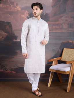 Sanwara - Men Stylish Premium Grey Woven Kurta and Churidar (Set of 2)