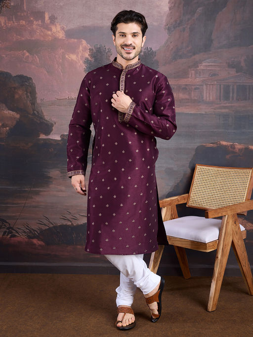 Sanwara Men Stylish Purple Woven Kurta and Churidar (Set of 2)