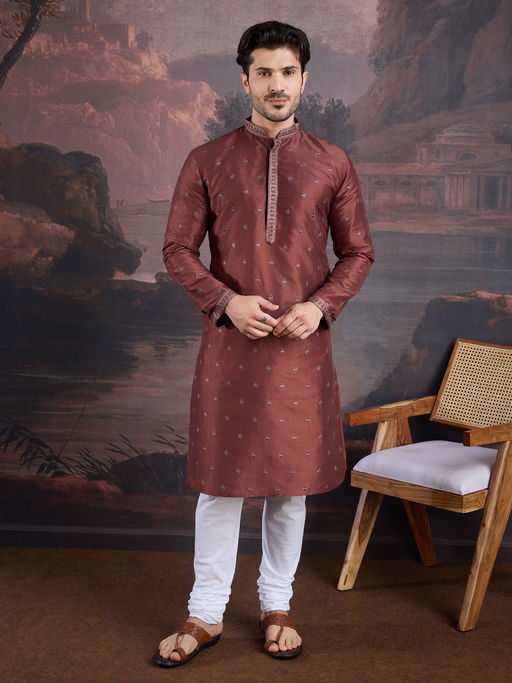 Sanwara Men Stylish and Designer Red Woven Kurta and Churidar (Set of 2)