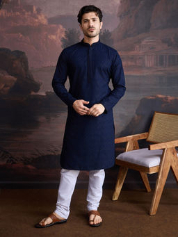 Sanwara - Men Cotton Chikankari Stylish Kurta and Pyjama In Blue (Set of 2)