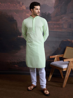 Sanwara - Men Cotton Green Chikankari Stylish Kurta and Pyjama (Set of 2)