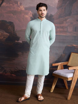 Sanwara - Men Cotton Chikankari Stylish Kurta and Pyjama In Light Green (Set of 2)