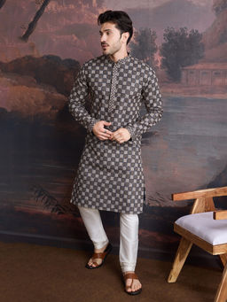 Sanwara - Men Cotton Chikankari Stylish Kurta and Pyjama In Black (Set of 2)